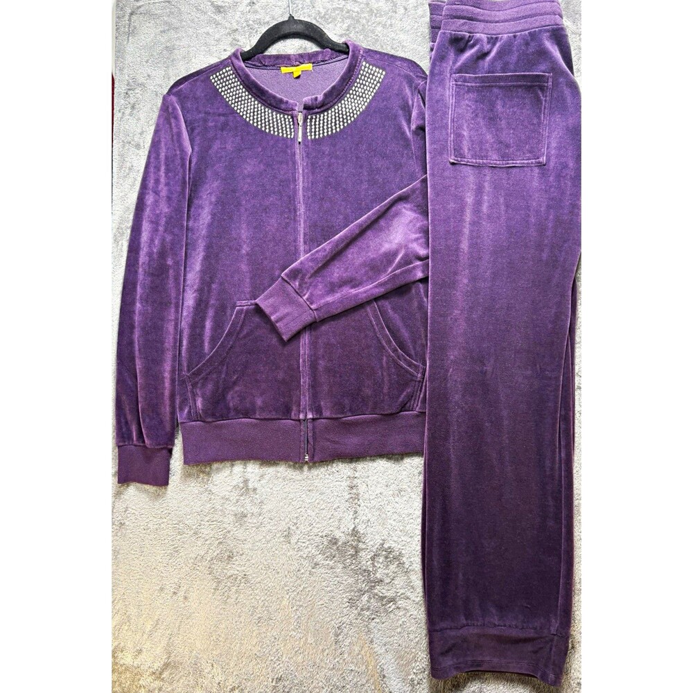 Purple Velour Rhinestone Tracksuit Set Size Large #Y2KFashion #velourtracksuit